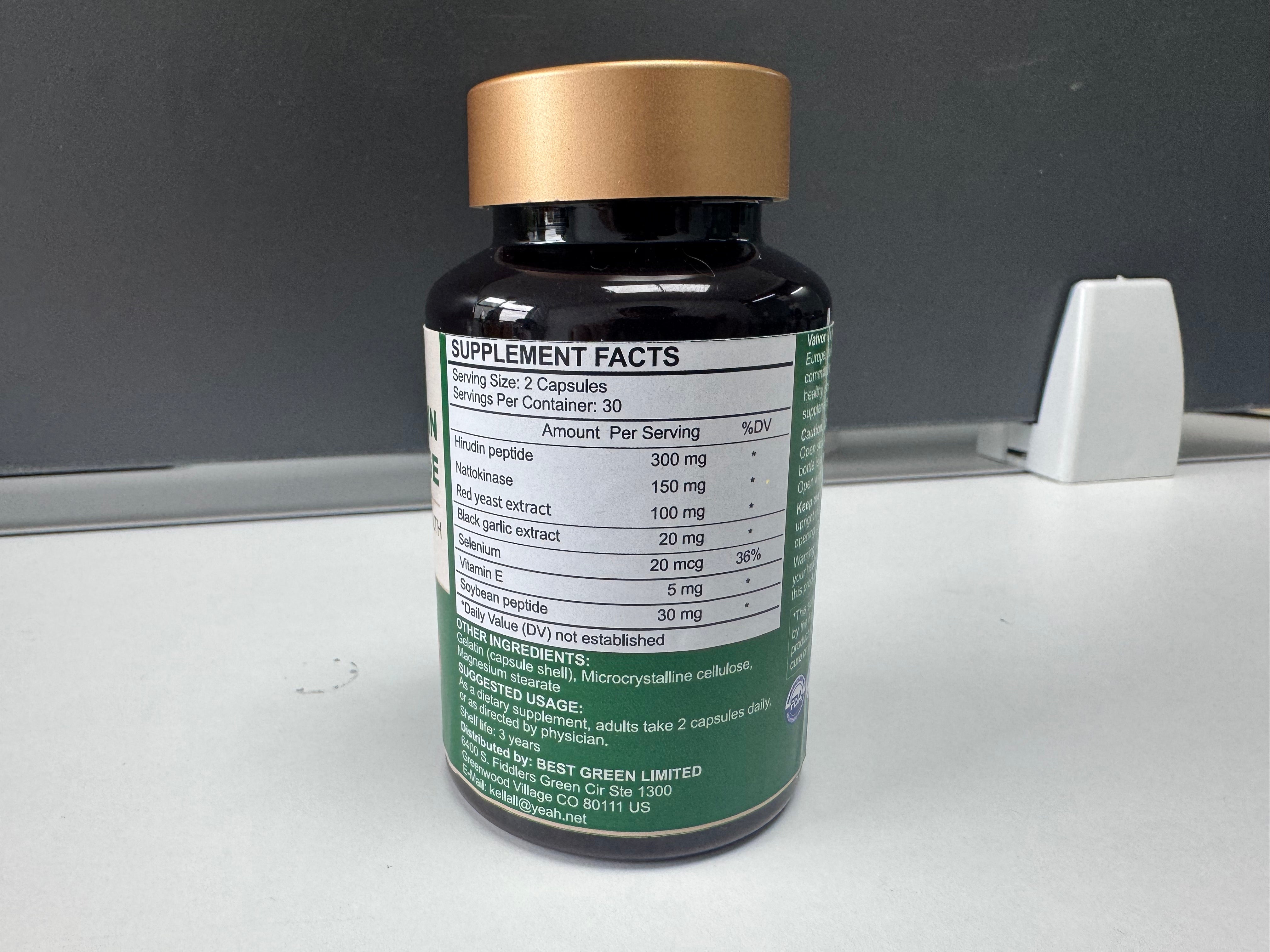 Hirudin Peptide Nattokinase Capsules with Red Yeast Extract, Black Garlic Extract, Selenium, Vitamin E, Soybean Peptide Support for Cardiovascular, Blood Circulation, Boosts Immunity | 60 Capsules
