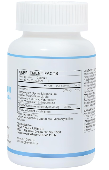 JulyDeer Sixfold Magnesium Complex | 350mg of Magnesium Glycinate, Malate, Citrate, Taurine, Oxide, L-threonate for Muscles,Nerves,& Energy, GABA Sleep Support | High Absorption | Vegan | 90 Capsules
