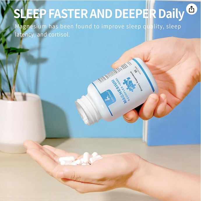 JulyDeer Sixfold Magnesium Complex | 350mg of Magnesium Glycinate, Malate, Citrate, Taurine, Oxide, L-threonate for Muscles,Nerves,& Energy, GABA Sleep Support | High Absorption | Vegan | 90 Capsules