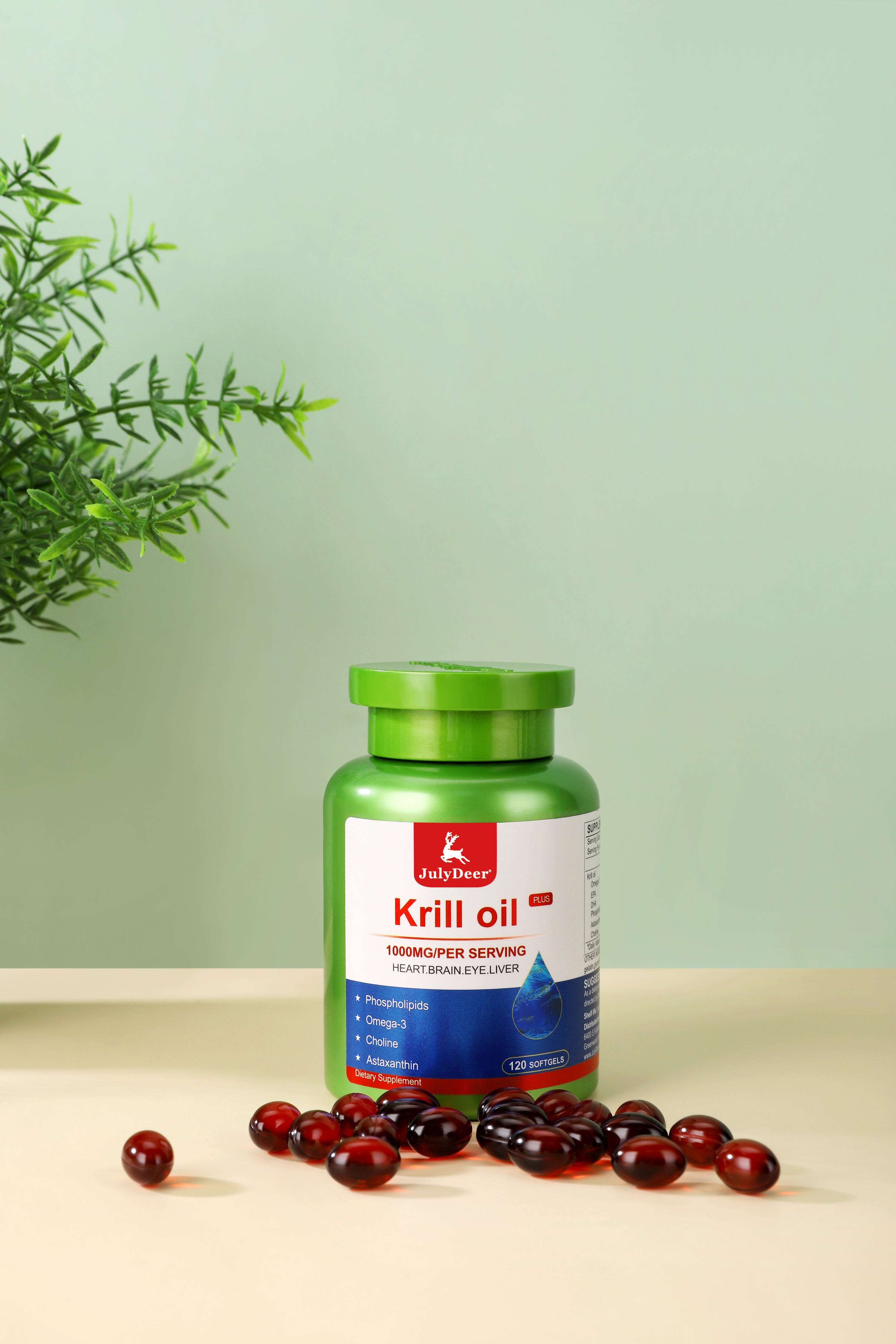 Krill Oil 1000 mg with Omega-3s EPA, DHA, Astaxanthin and Phospholipids 120 Softgels Supplement, Antarctic Krill No Fishy Aftertaste for Joint, Heart, Brain and Immunity